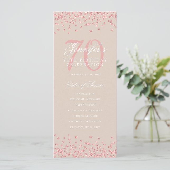 Programa de cumpleaños 70 Rosa Menú de oro Champag (Anverso de pie)
