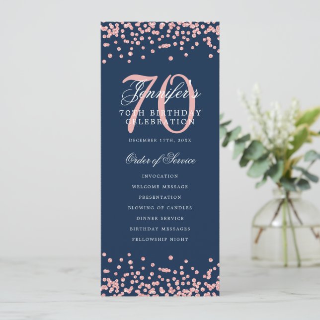 Programa de cumpleaños 70 Rosa Menú de oro Navy Bl (Anverso de pie)