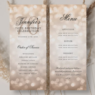 Programa de cumpleaños 70 Rose Gold Bokeh Menu