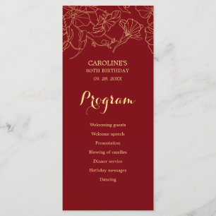 Programa de cumpleaños de Floral de Oro Rojo