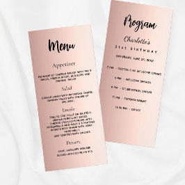 Programa de cumpleaños Menú rosa oro elegante