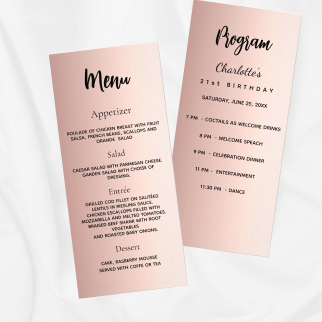 Programa de cumpleaños Menú rosa oro elegante (Subido por el creador)