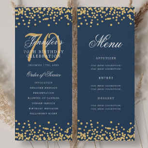 Programa de cumpleaños número 70 dorado azul marin