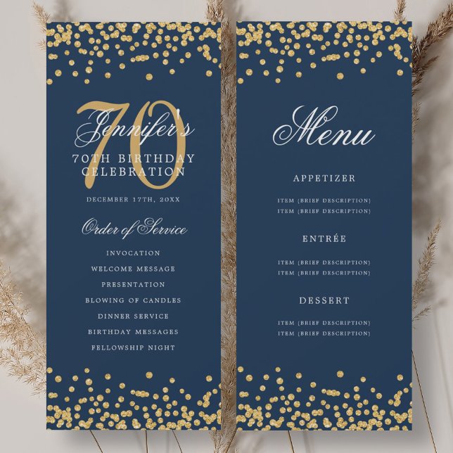 Programa de cumpleaños número 70 dorado azul marin (Subido por el creador)