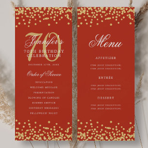 Programa de cumpleaños número 70 dorado y rojo con