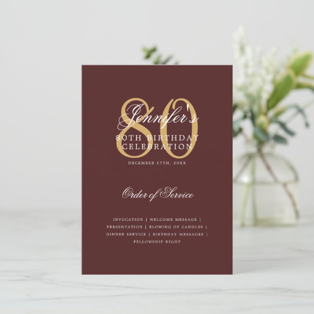 Programa de cumpleaños número 80 elegante en oro y (Anverso de pie)