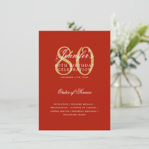 Programa de cumpleaños número 80 elegante menú roj