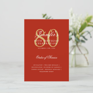 Programa de cumpleaños número 80 elegante menú roj