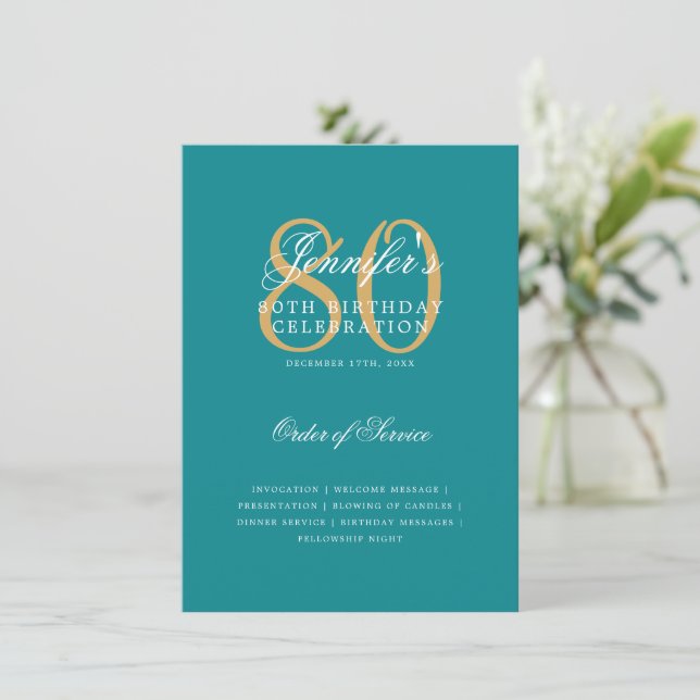 Programa de cumpleaños número 80 elegante Menú Tur (Anverso de pie)