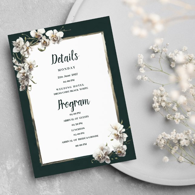 Programa de detalles de la orquídea blanca dorada  (Glam dark green gold white orchid Details Program )