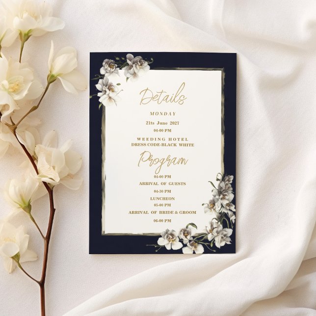 Programa de Detalles de Orquídea Blanca y Azul Mar (Glam navy blue gold white orchid Details Program)