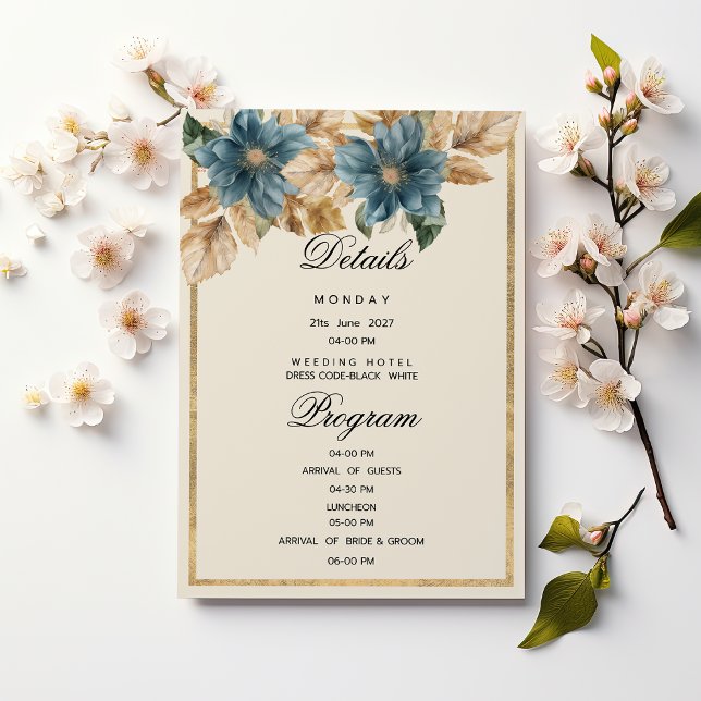 Programa de detalles florales de primavera de oro  (Blue ivory gold fall spring floral Details Program)