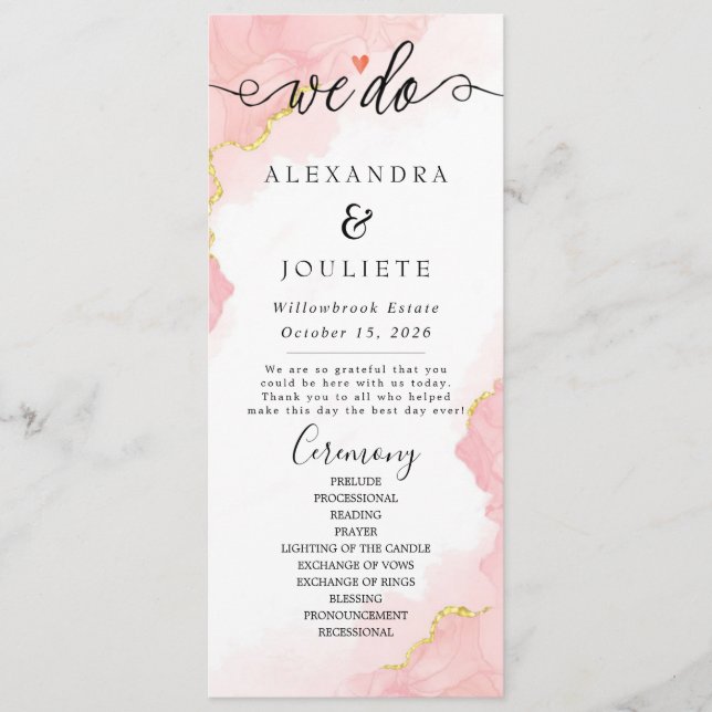 Programa de escritura a mano simple y moderna Boda (Anverso)