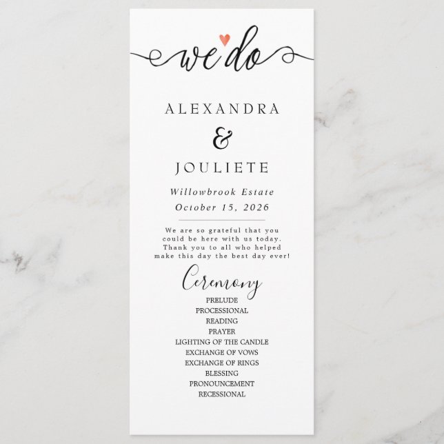 Programa de escritura a mano simple y moderna Boda (Anverso)