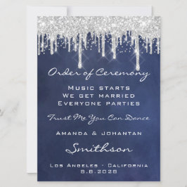 Programa de Evento de Boda Azul Marino Plata Azul 