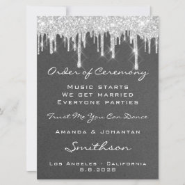 Programa de Evento de Boda Gris con Drips de Brill