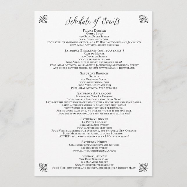 Programa de eventos de bachillerato de corset vint (Anverso)