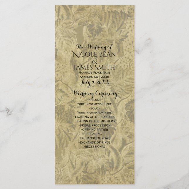 Programa de Eventos de Boda Elegante Viñedo de Uva (Anverso)