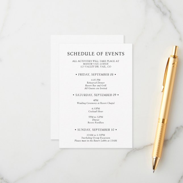Programa de Eventos de Fin de Semana de Boda con T (Anverso/Reverso In Situ)