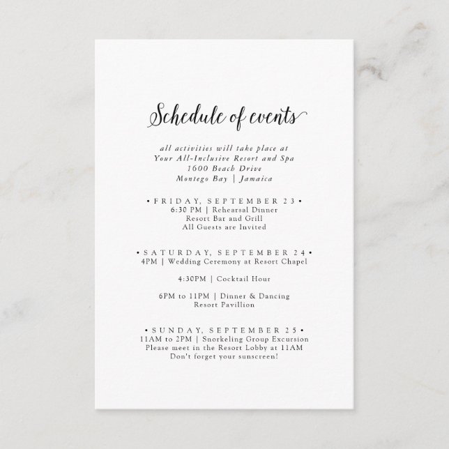 Programa de eventos de fin de semana de Boda de gu (Anverso)