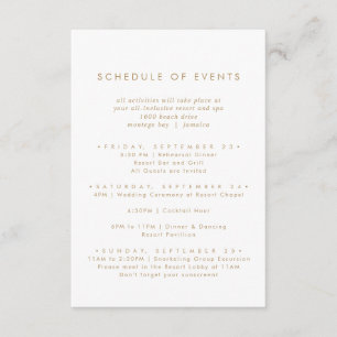 Programa de eventos del Boda de tipografía de oro