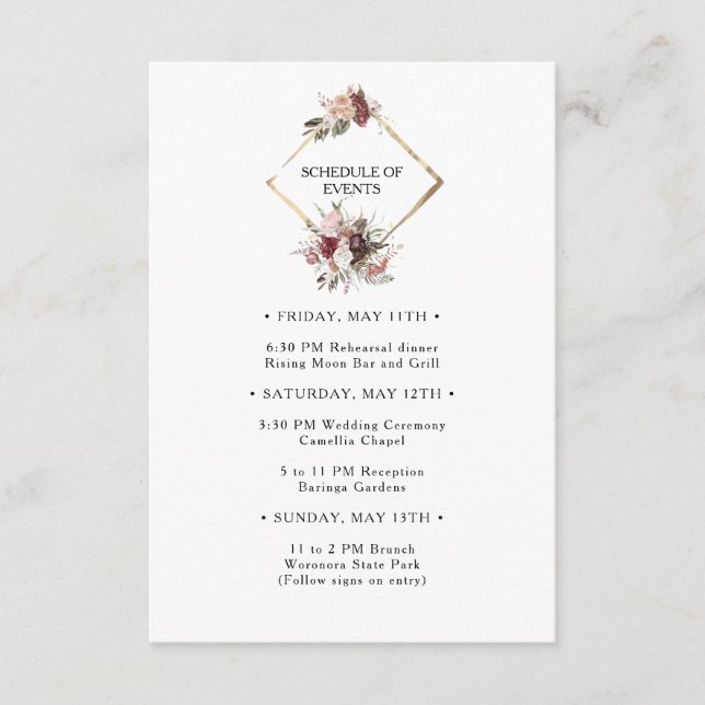 Programa de eventos del Boda floral de Borgoña Boh (Anverso)