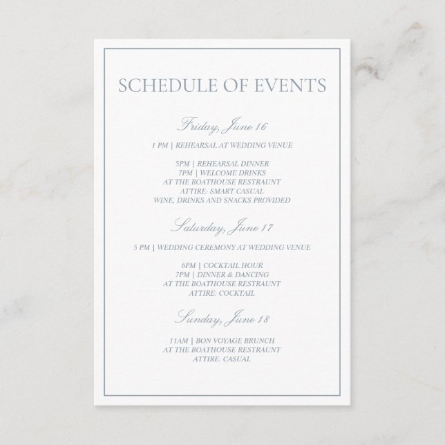 Programa de eventos Dusty Blue Classic Script (Anverso)