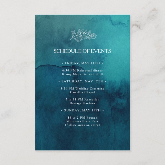 Programa de eventos Moody Ocean Watercolor Boda (Anverso)