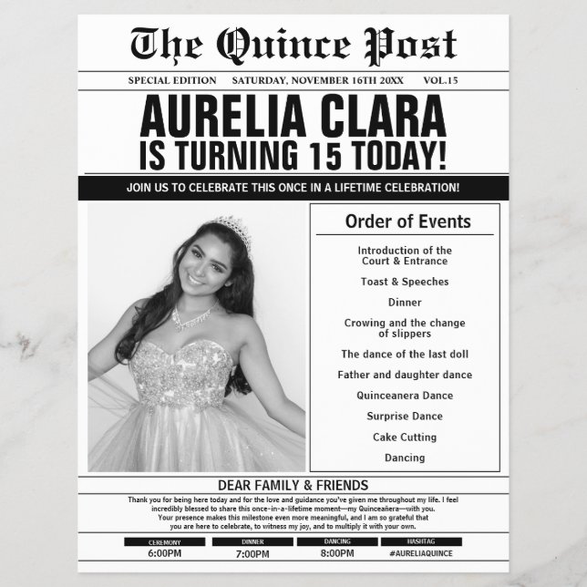 Programa de eventos Quinceañera 15 (Frente)