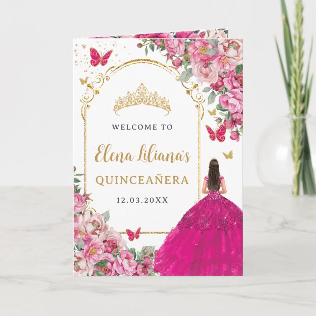 Programa de Eventos Quinceañera Fuchsia Gold Padri (Anverso)