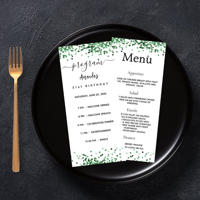 Programa de fiesta de cumpleaños Menú verde blanco (Subido por el creador)