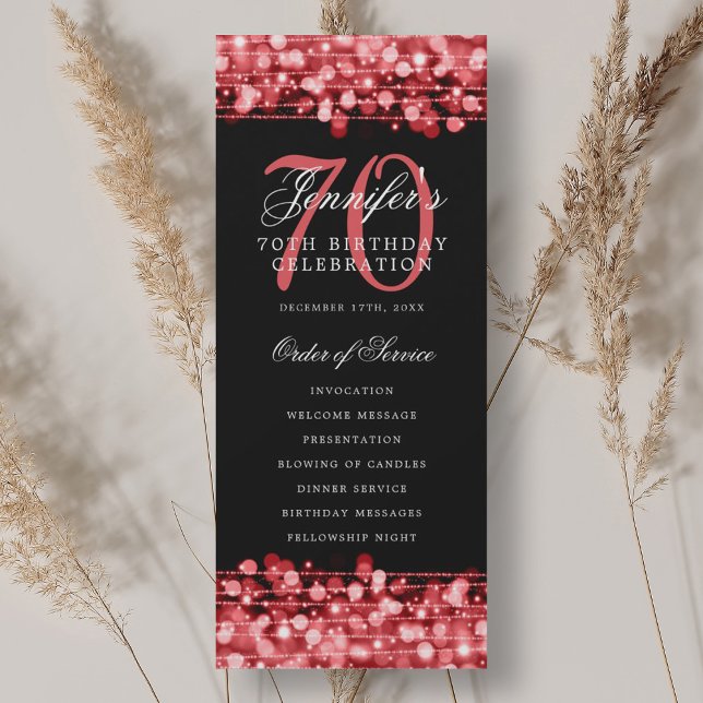 Programa de fiesta de cumpleaños número 70 elegant (Elegant 70th Birthday Party Program Ruby Red )