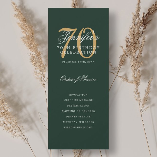 Programa de fiesta de cumpleaños número 70 elegant (Elegant 70th Birthday Party Program Gold Green )