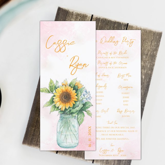Programa de Fiesta Rustica Mason Jar Sunflower (Rustic Mason Jar Sunflower Wedding Party Program)