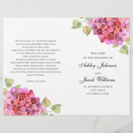 Programa de flores rosadas acuarela. Boda floral