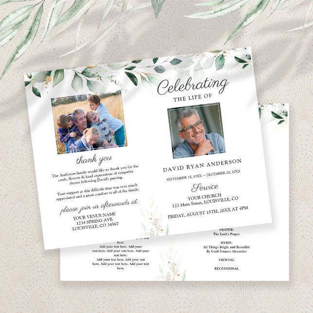 Programa de Fotografía del Funeral de la Orden de  (Celebrating life memorial service, program memorial service greenery photo. funeral program)