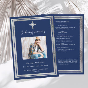 Programa de fotos de plata azul para el funeral de