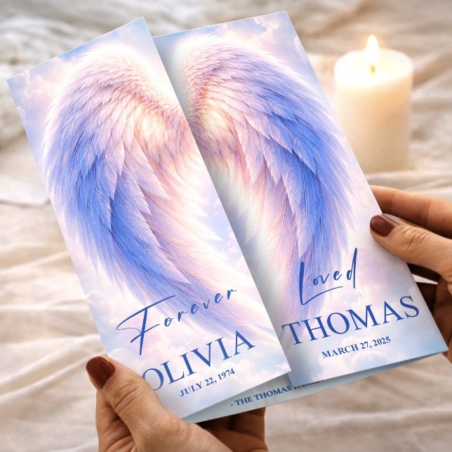Programa de Funeral Celebración de la Vida Alas de (Funeral Program Blue Angel Wings Obituary Template Flyer, Funeral Memorial, Loss of Mother)