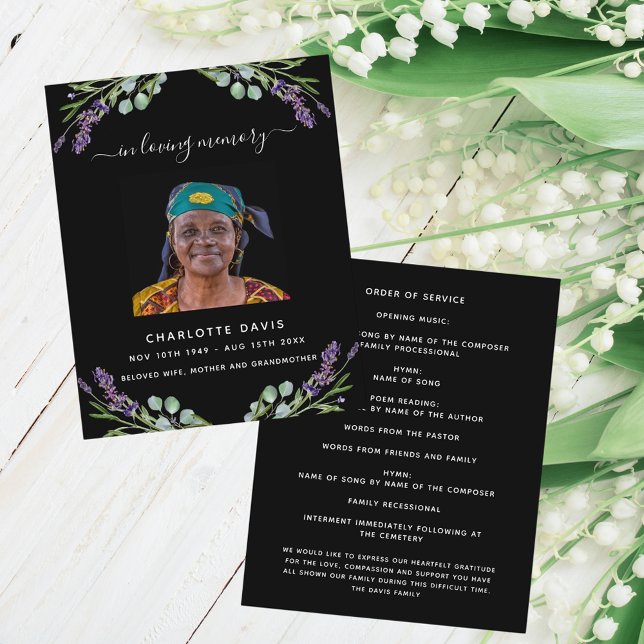 Programa de funeral con flores de lavanda negra (Subido por el creador)