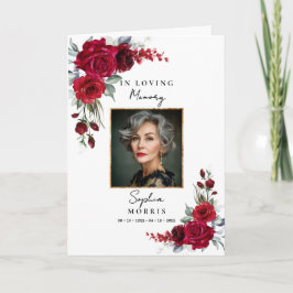 Programa de Funeral con Foto de Rosas Rojas Borgoñ