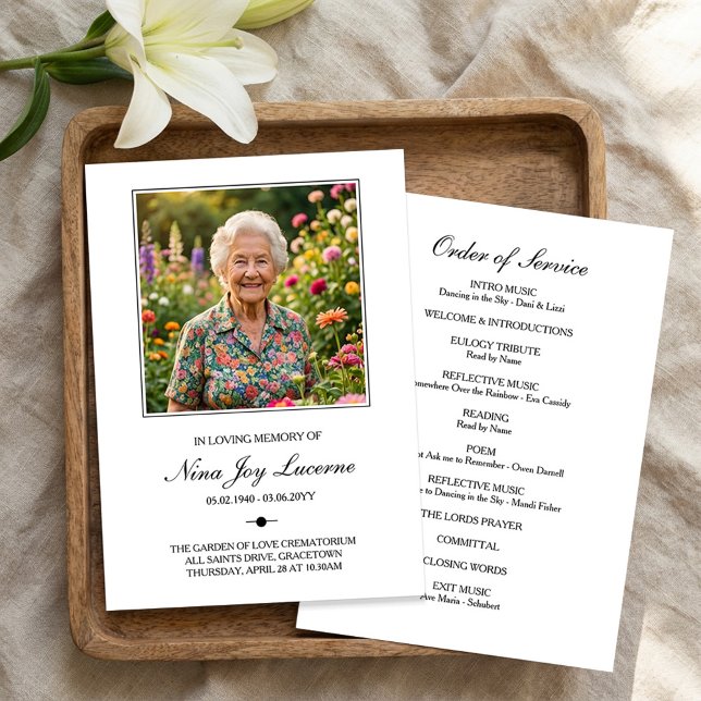 Programa de Funeral con Foto Simple Orden de Servi (Memorial Order of Service Funeral Program)