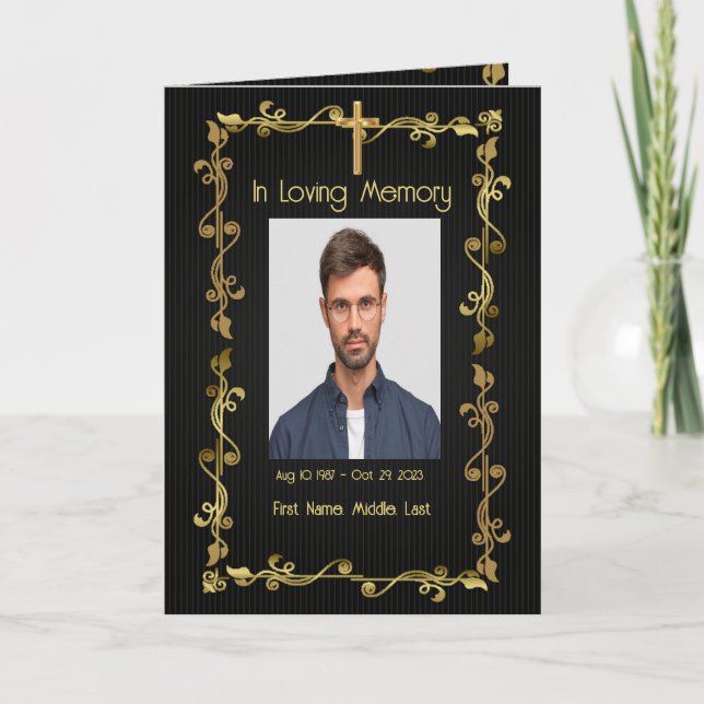 Programa de Funeral Cristiano Elegante Dorado Negr (Anverso)
