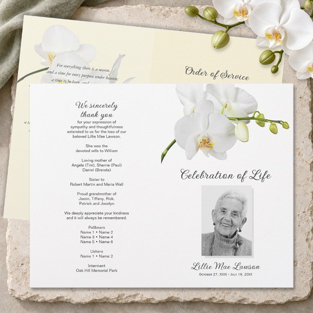 Programa de Funeral de Orquídea Celebración de la  (Orchid Celebration of Life Program - 8.5" x 11", 80 lb paper, you need to fold in half when received)