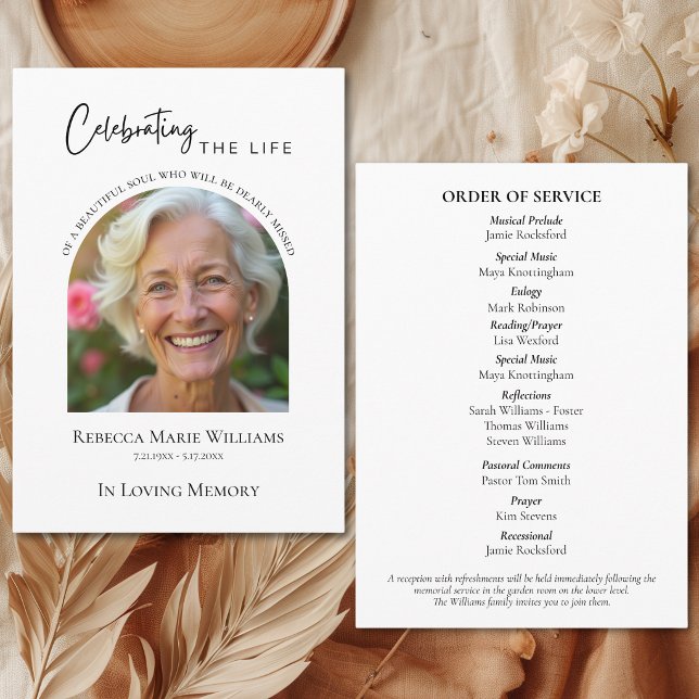 Programa de Funeral Moderno con Foto con Arco Cele (Modern Celebrating The Life Arch Photo Funeral Program)