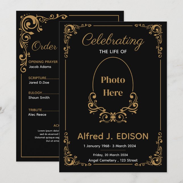 Programa de Funeral Negro Dorado, Memorial de Fune (Anverso / Reverso)