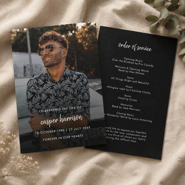 Programa de Funeral | Orden de Servicio de Memoria (Personalized funeral program with photo front and order of service back for guests.)