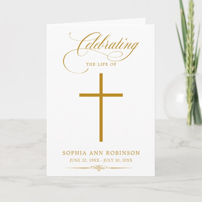 Programa de Funeral Simple Cruz Elegante Escritura (Anverso)