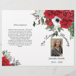 Programa de funerales Bi-Fold Red Roses