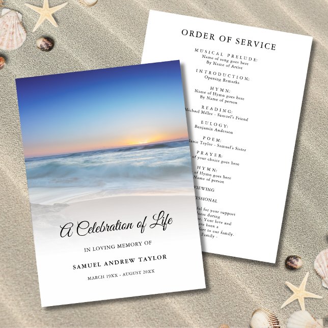 Programa de funerales Blue Beach Celebration of Li (Beach Celebration of Life Program)