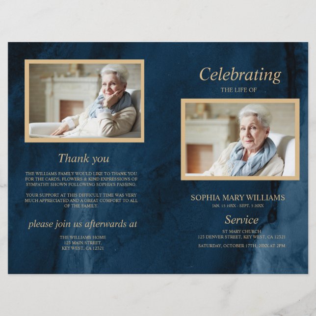 Programa de funerales Blue & Gold | Orden de servi (Anverso)